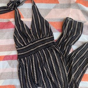 American Eagle Black Cream Floral Design Jumpsuit